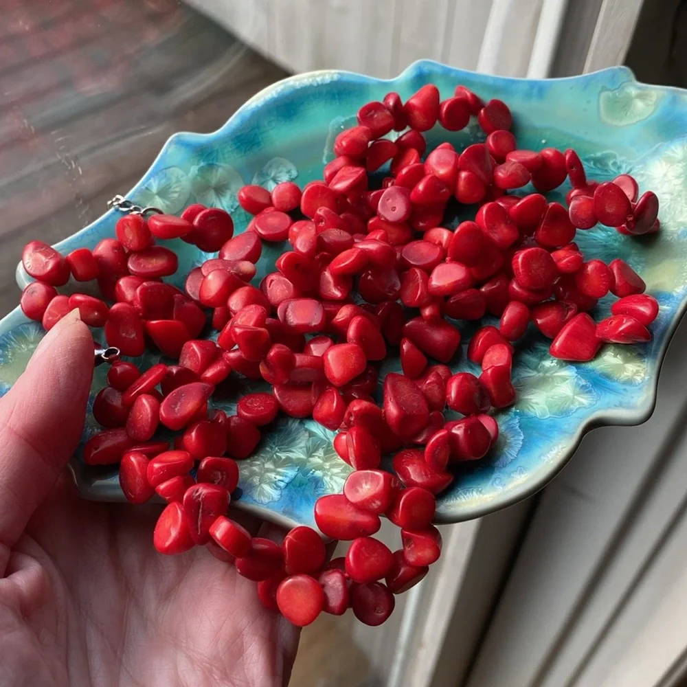 Multi Strand Chunky Red Dyed Coral and Sterling Silver Necklace 925 LUC - Picture 11 of 11